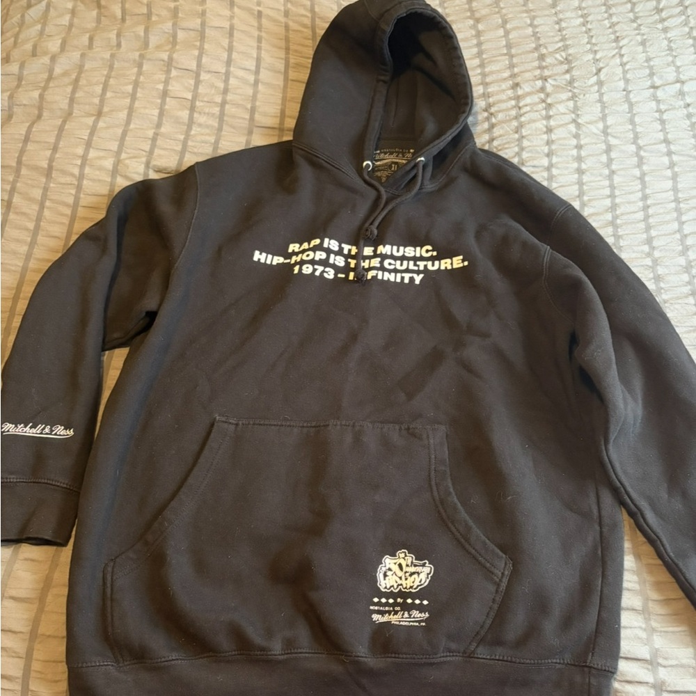 Mitchell & Ness Black Hoodie with White Text